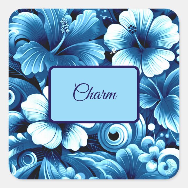 Tropical Hawaiian Flowers Hibiscus Personalised Square Sticker (Front)