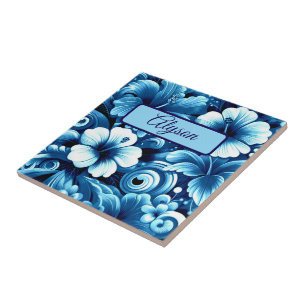Tropical Hawaiian Flowers Hibiscus Personalised Tile