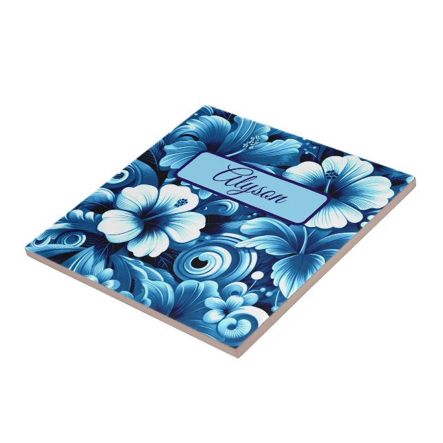 Tropical Hawaiian Flowers Hibiscus Personalised Tile (Side)