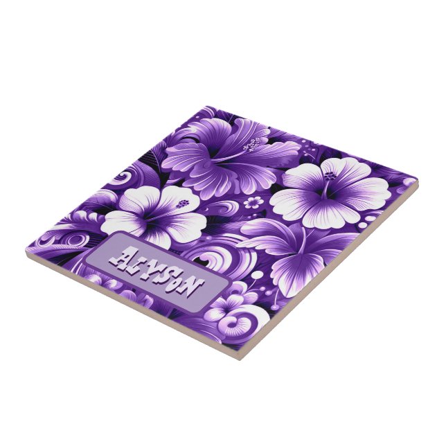 Tropical Hawaiian Flowers Hibiscus Personalised Tile (Side)