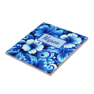 Tropical Hawaiian Flowers Hibiscus Personalised Tile