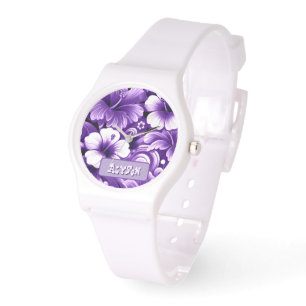 Tropical Hawaiian Flowers Hibiscus Personalised Watch
