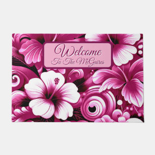 Tropical Hawaiian Flowers Hibiscus Personalized Doormat