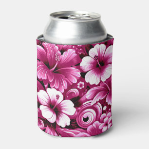 Tropical Hawaiian Flowers Hibiscus Pink Pattern Can Cooler