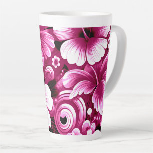 Tropical Hawaiian Flowers Hibiscus Pink Pattern Latte Mug
