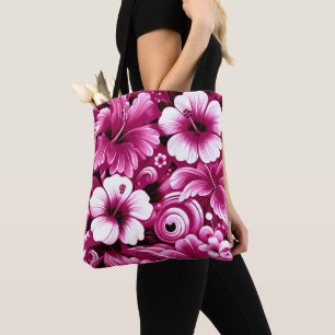 Tropical Hawaiian Flowers Hibiscus Pink Pattern Tote Bag