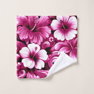 Tropical Hawaiian Flowers Hibiscus Pink Pattern Wash Cloth