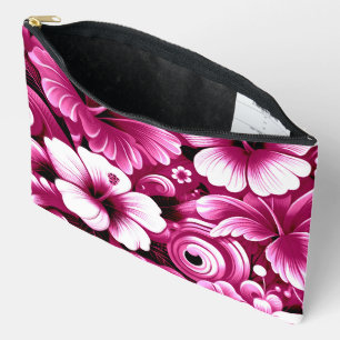 Tropical Hawaiian Flowers Hibiscus Pink White Accessory Pouch