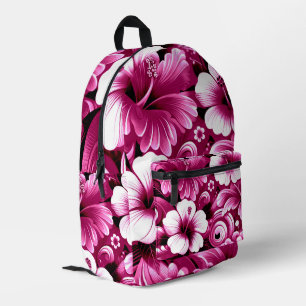 Tropical Hawaiian Flowers Hibiscus Pink White Printed Backpack