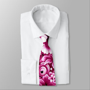 Tropical Hawaiian Flowers Hibiscus Pink White Tie