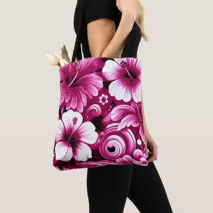Tropical Hawaiian Flowers Hibiscus Pink White Tote Bag