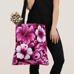 Tropical Hawaiian Flowers Hibiscus Pink White Tote Bag