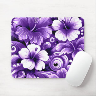 Tropical Hawaiian Flowers Hibiscus Purple Pattern Mouse Mat