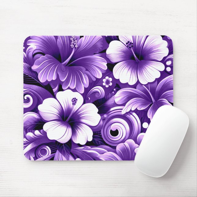 Tropical Hawaiian Flowers Hibiscus Purple Pattern Mouse Mat (With Mouse)