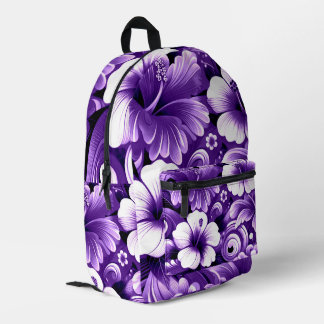 Tropical Hawaiian Flowers Hibiscus Purple Pattern Printed Backpack
