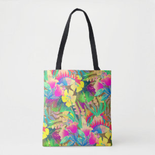Tropical Hawaiian flowers leaves colourful floral Tote Bag