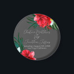 Tropical Hawaiian Flowers on Elegant Gray Wedding Magnet<br><div class="desc">This custom keepsake magnet features a tropical beach or island wedding theme. The background is a simple and elegant gray with colorful,  tropical Hawaiian flowers. Floral bouquets with palm leaves,  hibiscus,  and frangipani flowers accent the borders.</div>