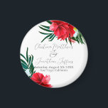Tropical Hawaiian Flowers on Elegant White Wedding Magnet<br><div class="desc">This custom keepsake magnet features a tropical beach or island wedding theme. The background is a simple and elegant white with colorful,  tropical Hawaiian flowers. Floral bouquets with palm leaves,  hibiscus,  and frangipani flowers accent the borders.</div>