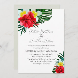 Tropical Hawaiian Flowers on White Elegant Invitation