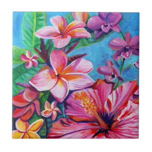 Tropical Hawaiian Flowers Tile