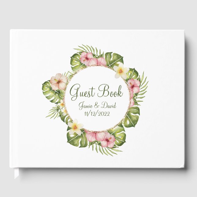 Tropical Hawaiian Flowers Wedding Guest Book (Front)
