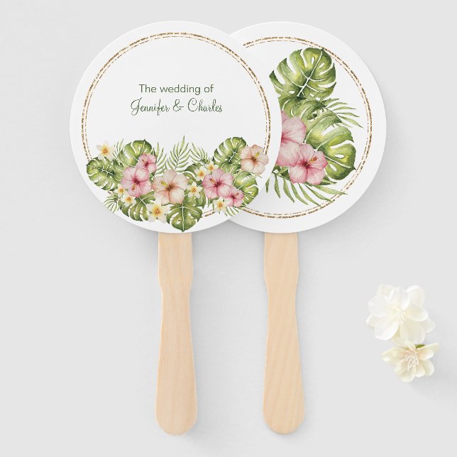 Tropical Hawaiian Flowers Wedding  Hand Fan (Front and Back)