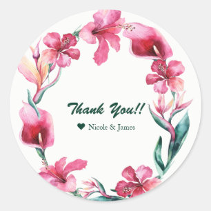 Tropical Hawaiian Flowers Wedding Luau Favour Classic Round Sticker