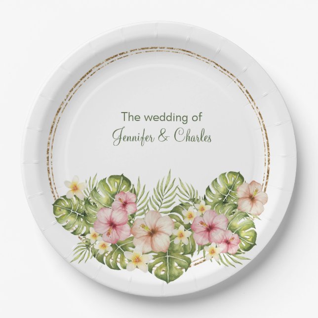 Tropical Hawaiian Flowers Wedding    Paper Plate (Front)