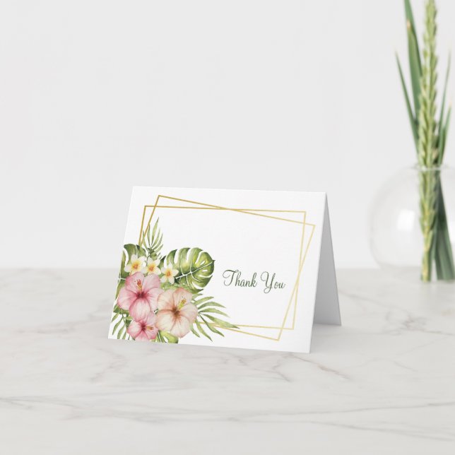 Tropical Hawaiian Flowers Wedding  Thank You Card (Front)