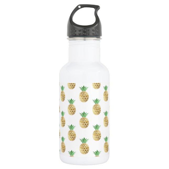 Tropical Hawaiian Gold Foil Pineapple Pattern 532 Ml Water Bottle (Front)