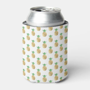 Tropical Hawaiian Gold Foil Pineapple Pattern Can Cooler