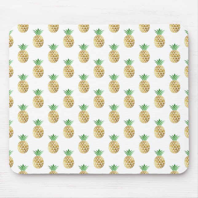Tropical Hawaiian Gold Foil Pineapple Pattern Mouse Mat (Front)