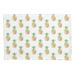 Tropical Hawaiian Gold Foil Pineapple Pattern Pillowcase