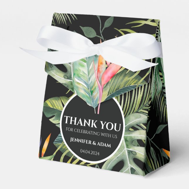 Tropical Hawaiian Heliconia Wedding Thank You Bag Favour Box (Front Side)
