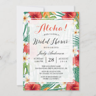 Tropical Hawaiian Hibiscus Aloha Bridal Shower Invitation