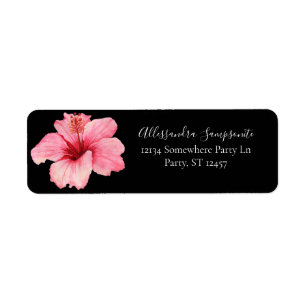 Tropical Hawaiian Hibiscus Black Return Address