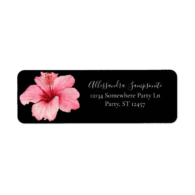 Tropical Hawaiian Hibiscus Black Return Address (Front)