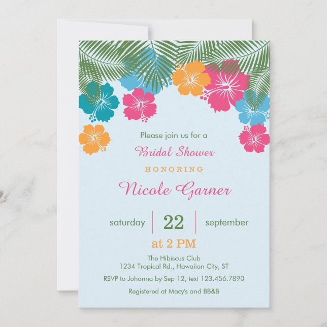 Tropical Hawaiian Hibiscus Bridal Shower Invitatio Invitation (Front)