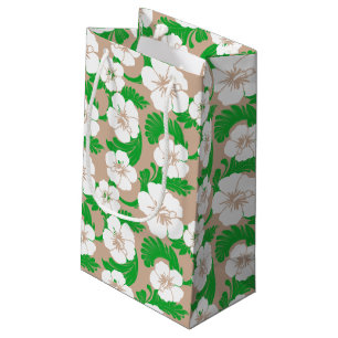 Tropical Hawaiian Hibiscus Floral Khaki Beige Small Gift Bag
