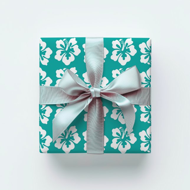 Tropical Hawaiian Hibiscus Flower Aqua Wrapping Paper (Creator Uploaded)