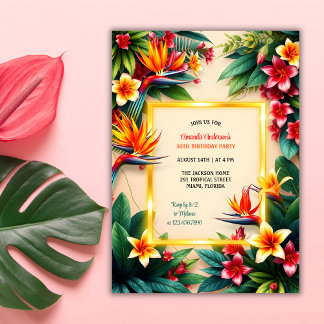 Tropical Hawaiian Hibiscus Flowers Birthday Party Invitation