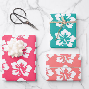 Tropical Hawaiian Hibiscus Flowers Wrapping Paper Sheet