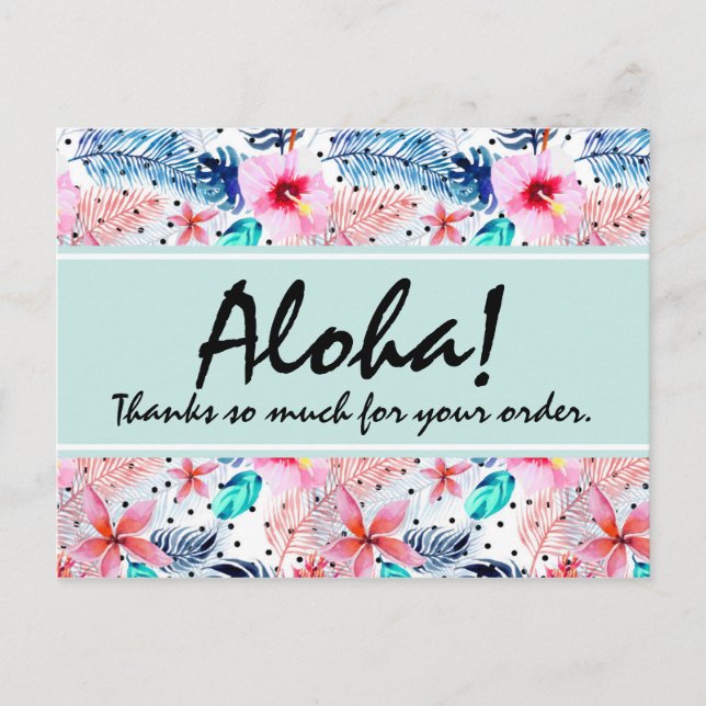 Tropical Hawaiian Hibiscus & Palm Leaf Thank You Postcard (Front)