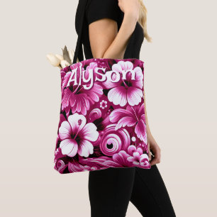 Tropical Hawaiian Hibiscus Pink White Personalised Tote Bag