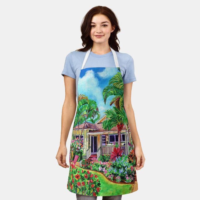 Tropical Hawaiian House BBQ Kitchen Apron (Worn)