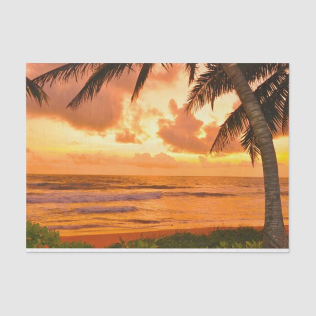 Tropical Hawaiian Island Beach Sunset Tissue Paper (Front)
