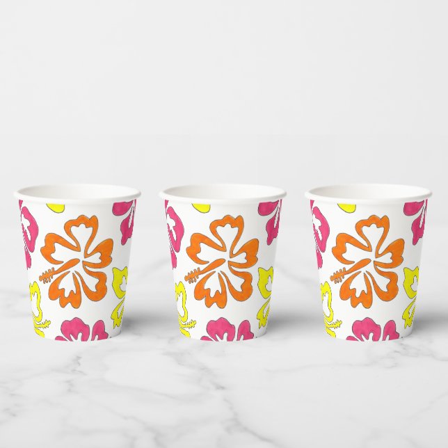 Tropical Hawaiian Island Hibiscus Flowers Floral Paper Cups (Multi)