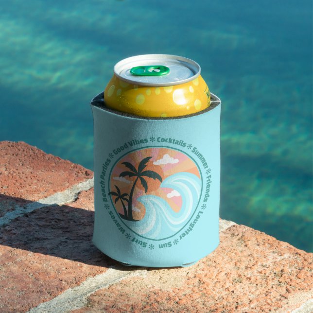 Tropical Hawaiian Island Palm Trees Good Vibes Can Cooler (In Situ Pool)