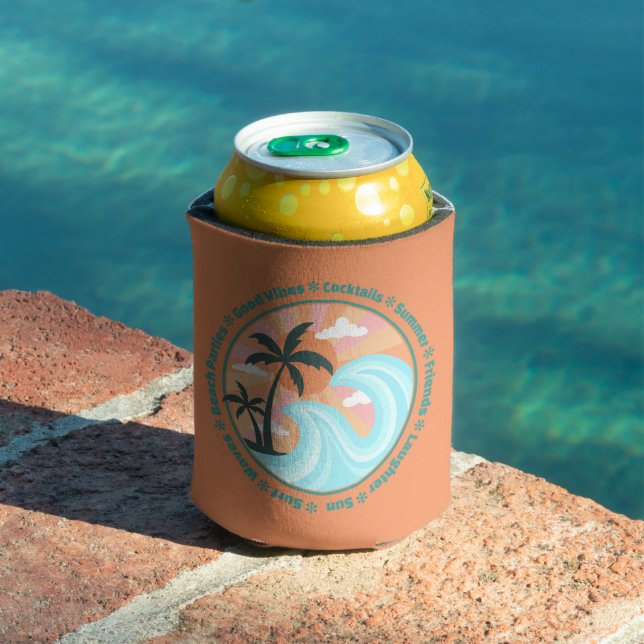 Tropical Hawaiian Island Palm Trees Good Vibes Can Cooler (In Situ Pool)