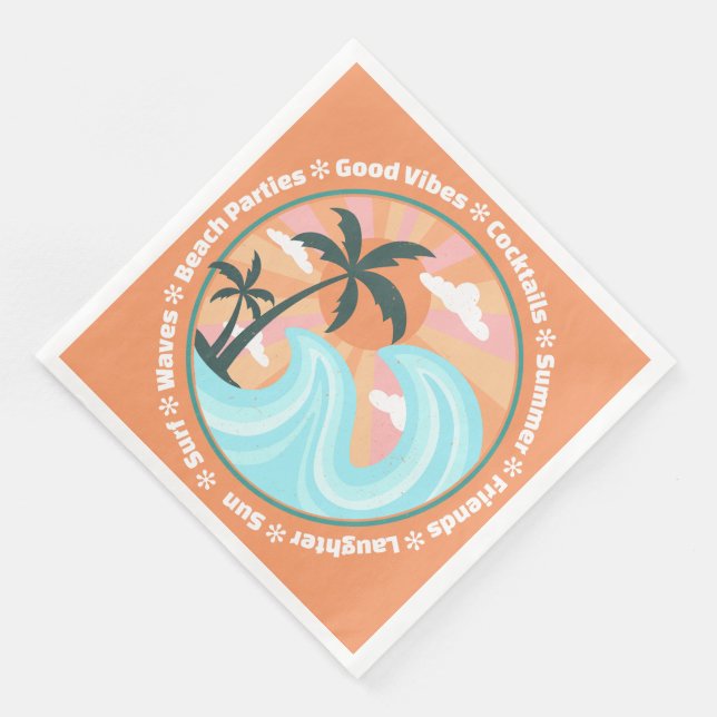 Tropical Hawaiian Island Palm Trees Good Vibes Napkin (Corner)